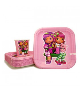 لیوان و بشقاب دختر توت فرنگی