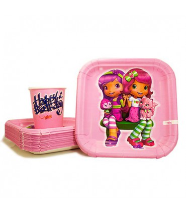 لیوان و بشقاب دختر توت فرنگی